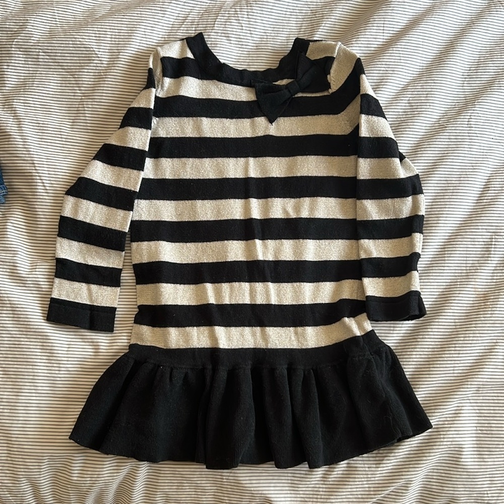 BOGO Gap knit dress black and silver stripes + cute lil bow 2T